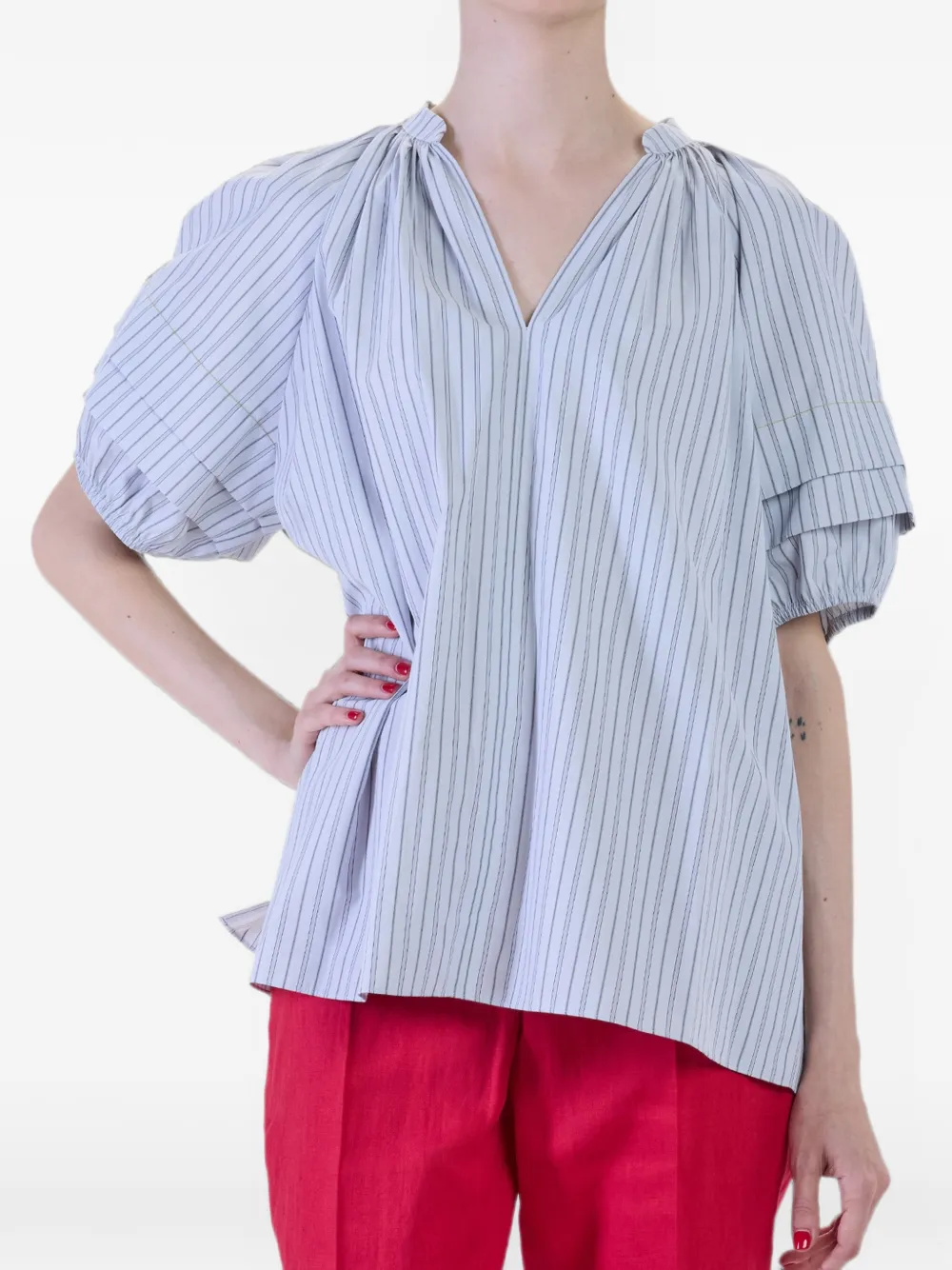 Paul Smith Striped Ruffle-sleeve Blouse in Blue, view 5