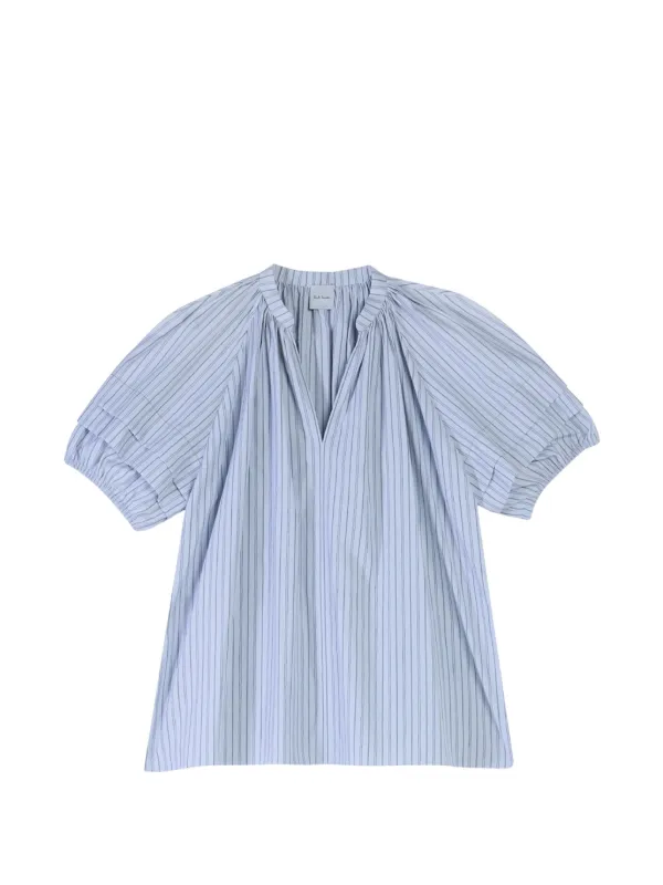 Paul Smith Striped Ruffle-sleeve Blouse in Blue