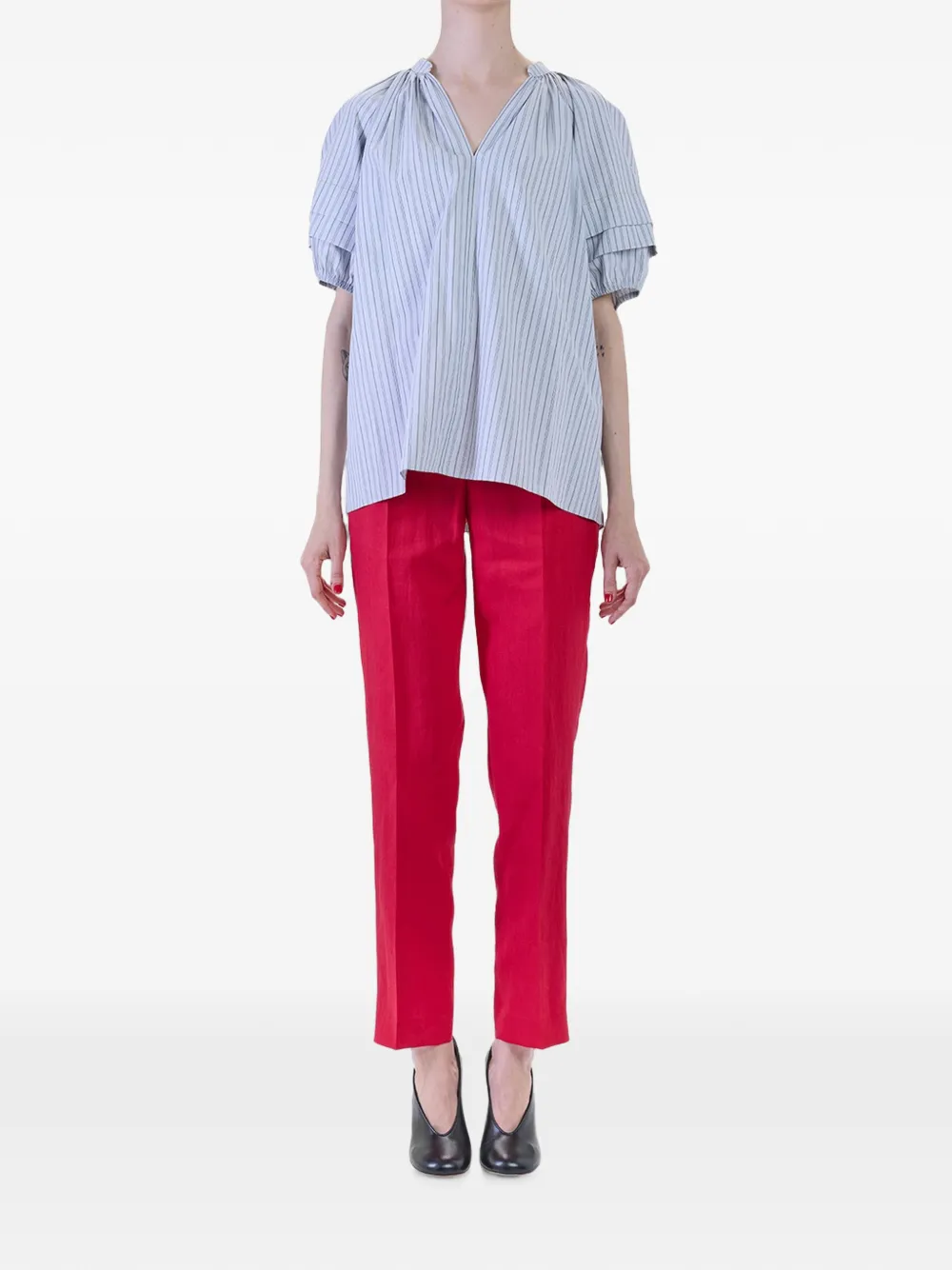 Paul Smith Striped Ruffle-sleeve Blouse in Blue, view 2