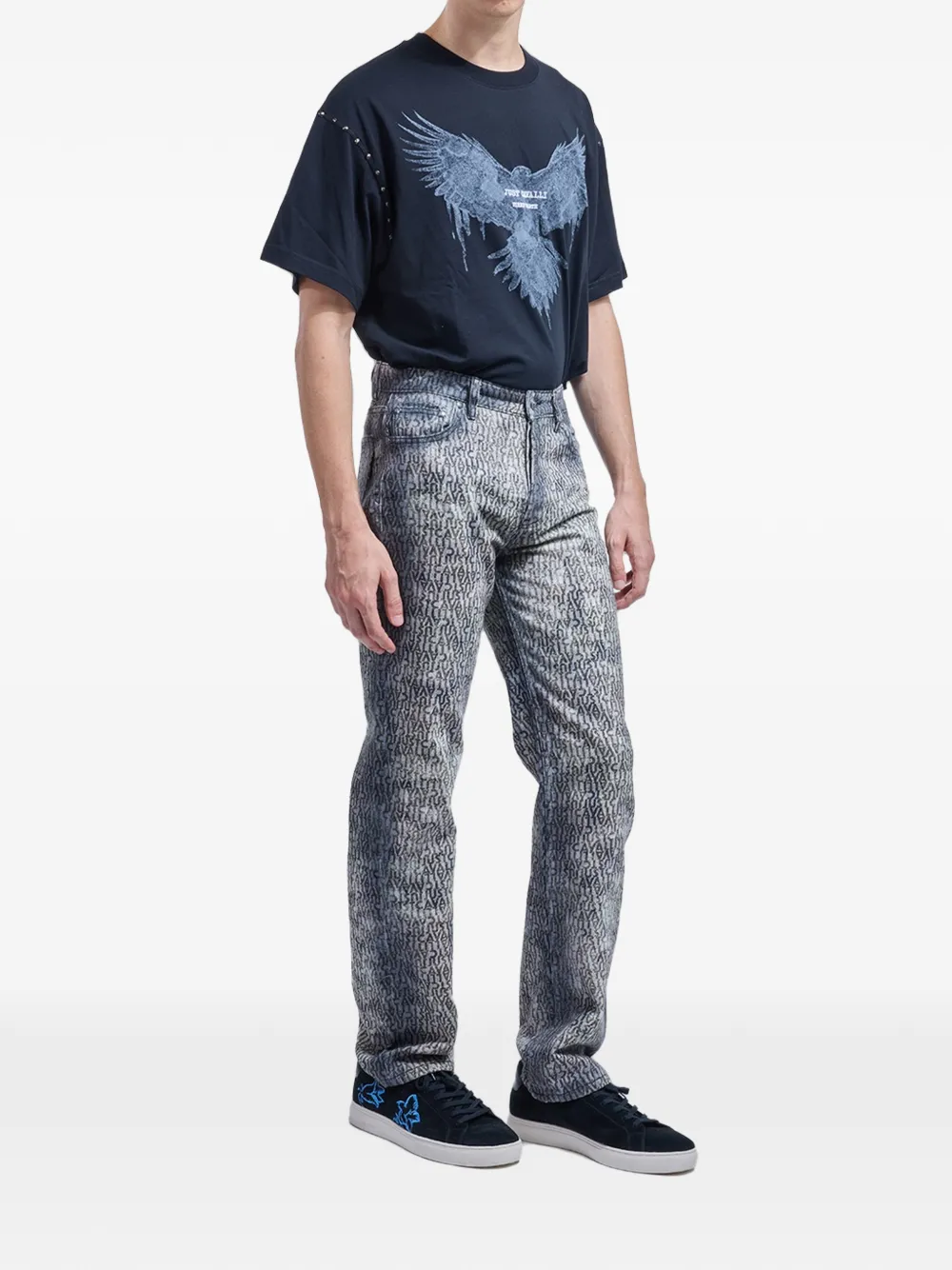 Just Cavalli Jeans met verwassen effect en logo-print Blauw