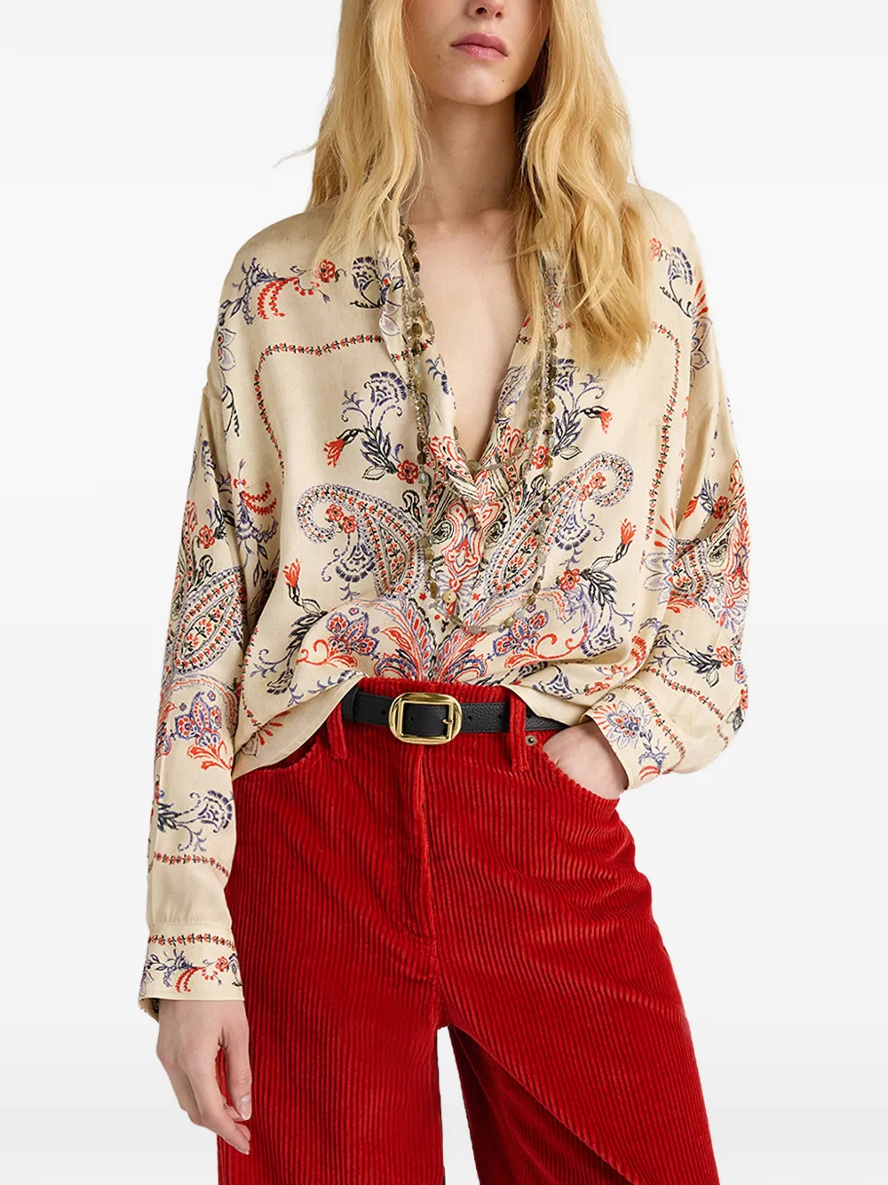MOMONÌ Pitanga Bis blouse met print Beige