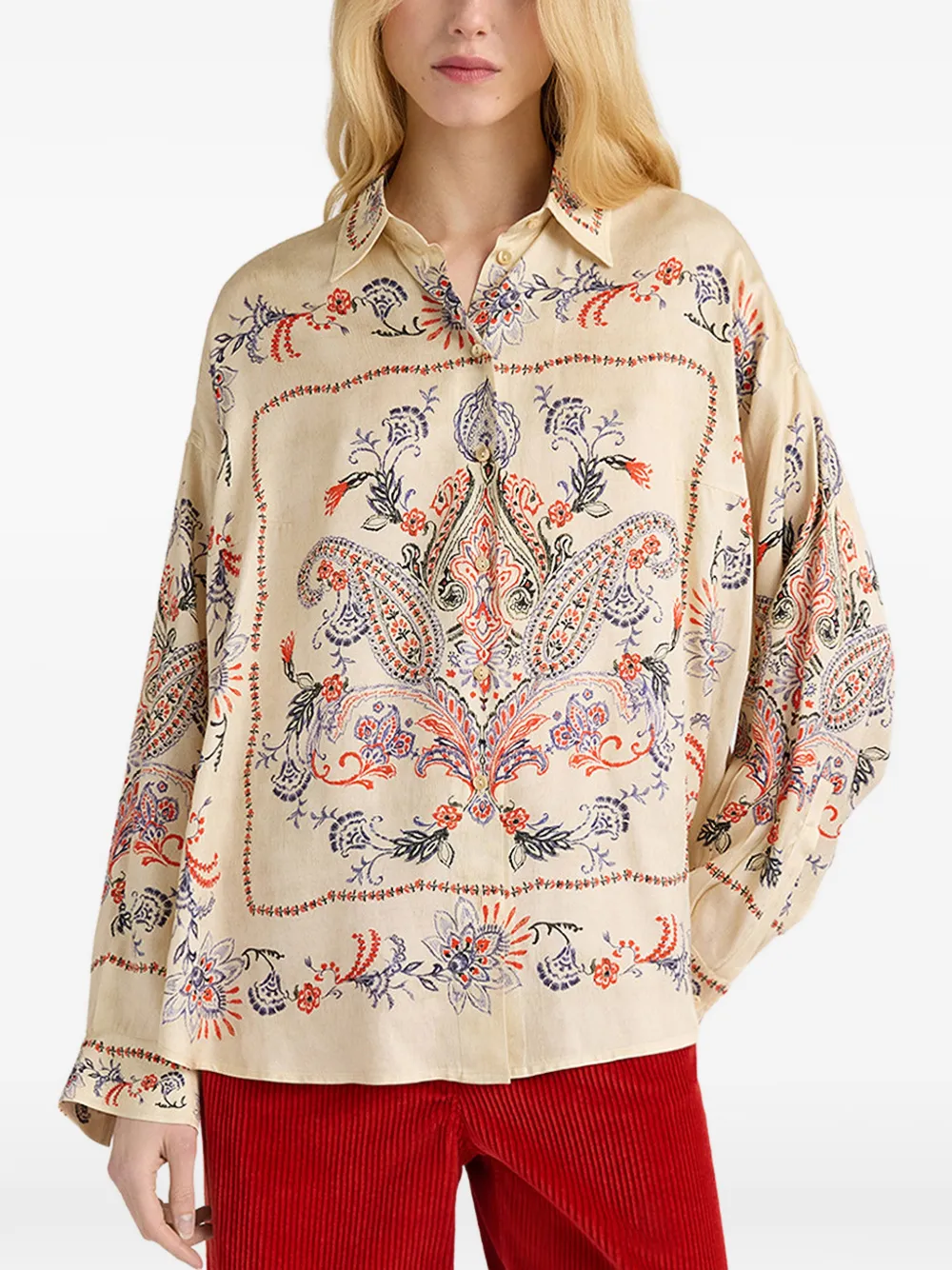 MOMONÌ Pitanga Bis blouse met print Beige