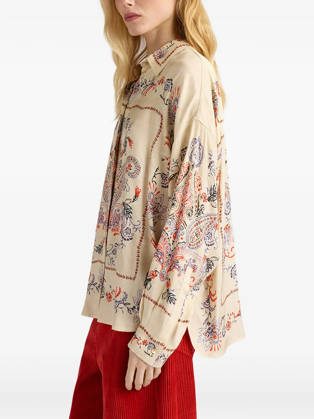 MOMONÌ Pitanga Bis blouse met print Beige