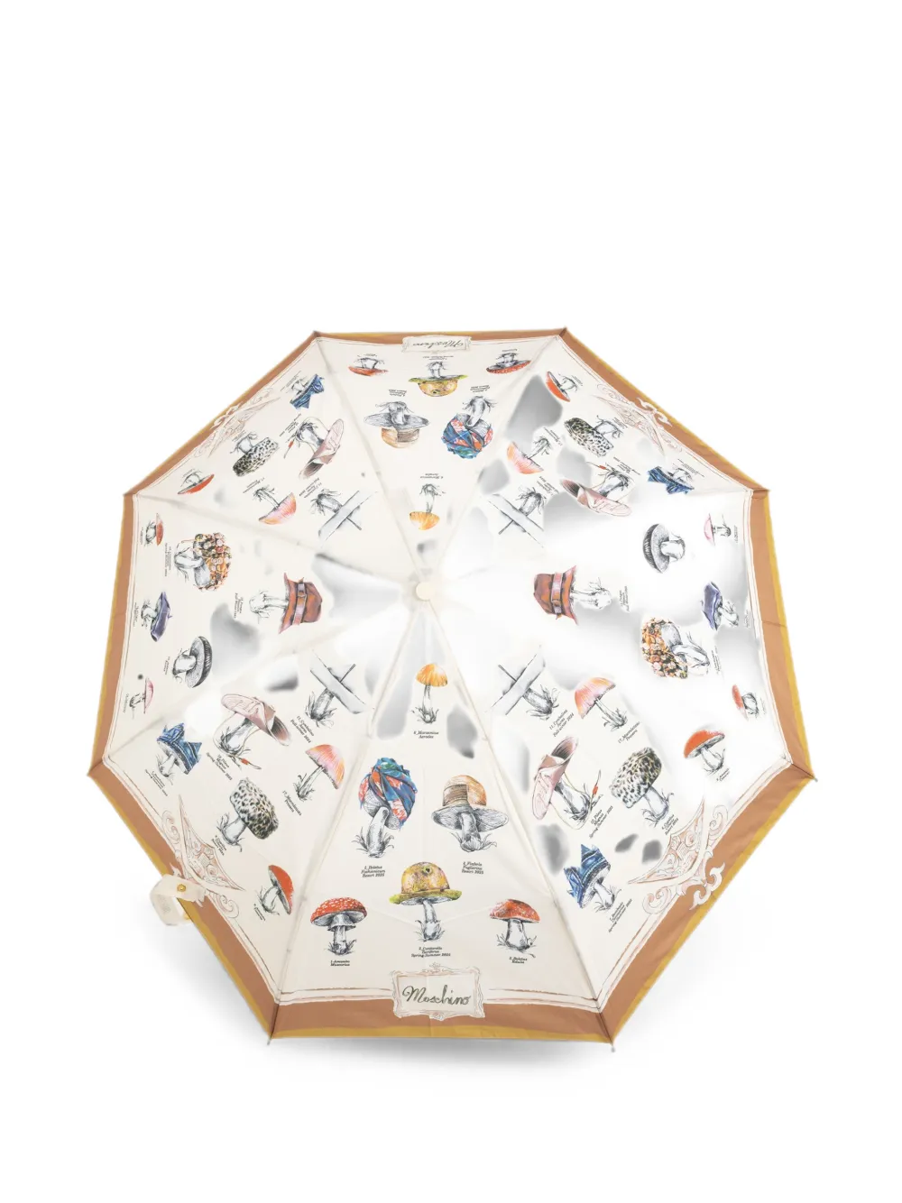 Moschino Opvouwbare paraplu met paddenstoelprint Beige