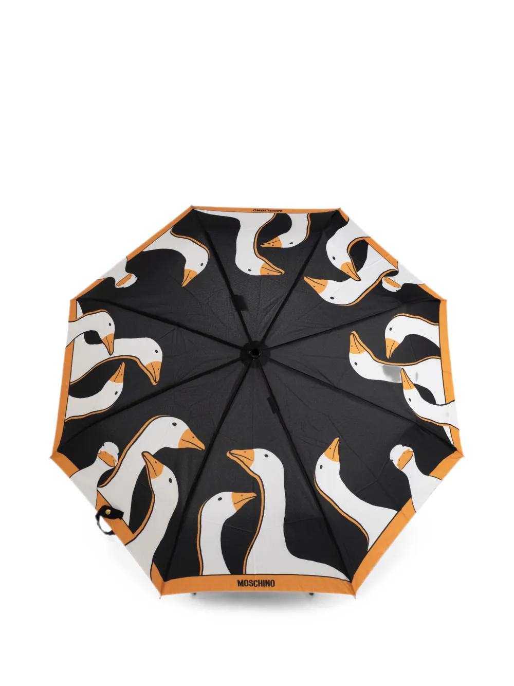 Moschino Goose-print Folding Umbrella In Black