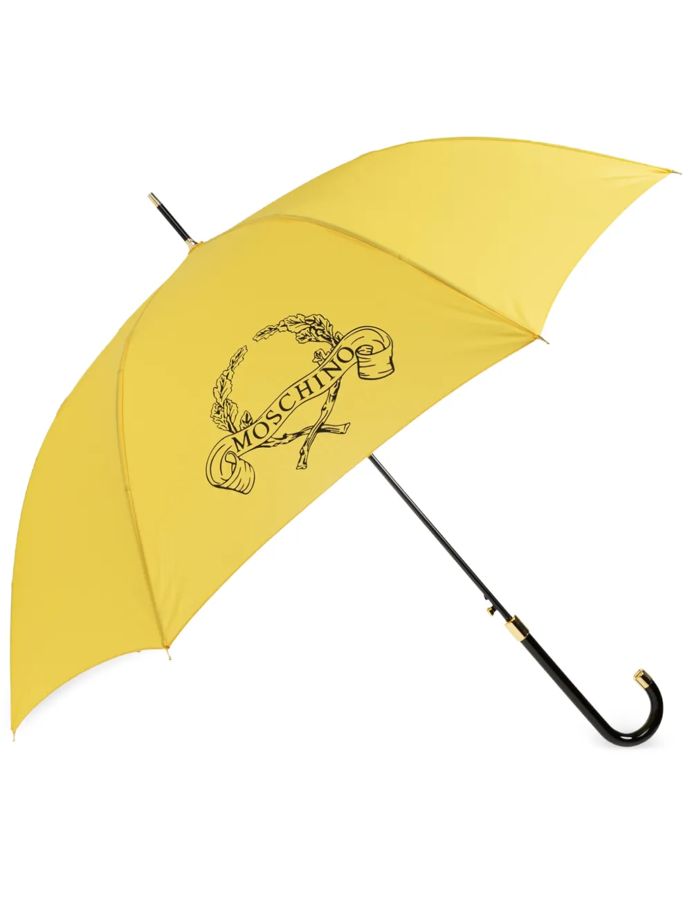Moschino Paraplu met gewelfd handvat en logoprint Geel
