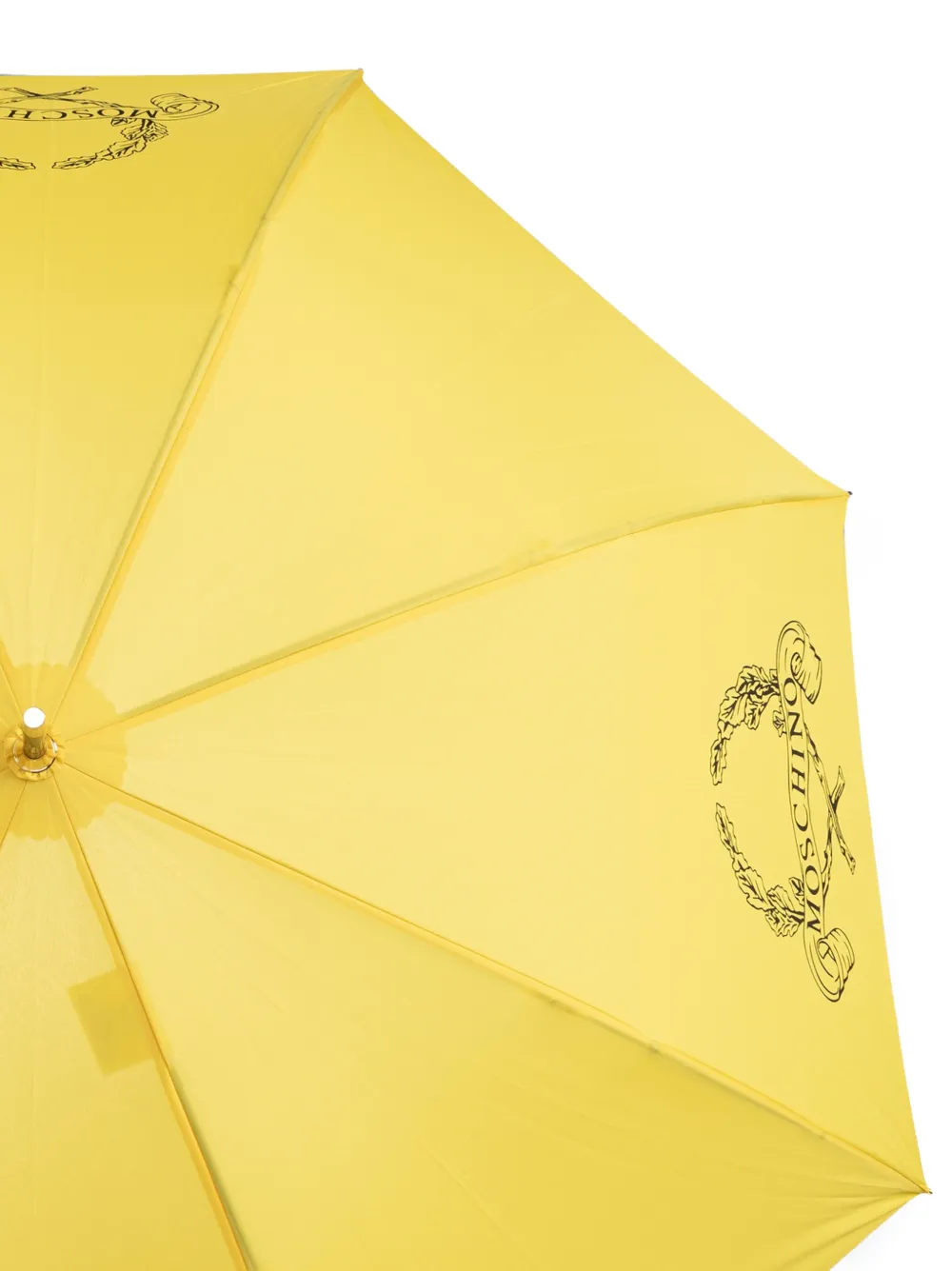 Moschino Paraplu met gewelfd handvat en logoprint Geel