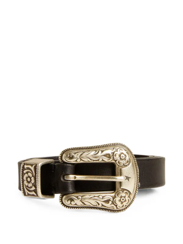 Golden Goose Engraved Leather Belt in Black