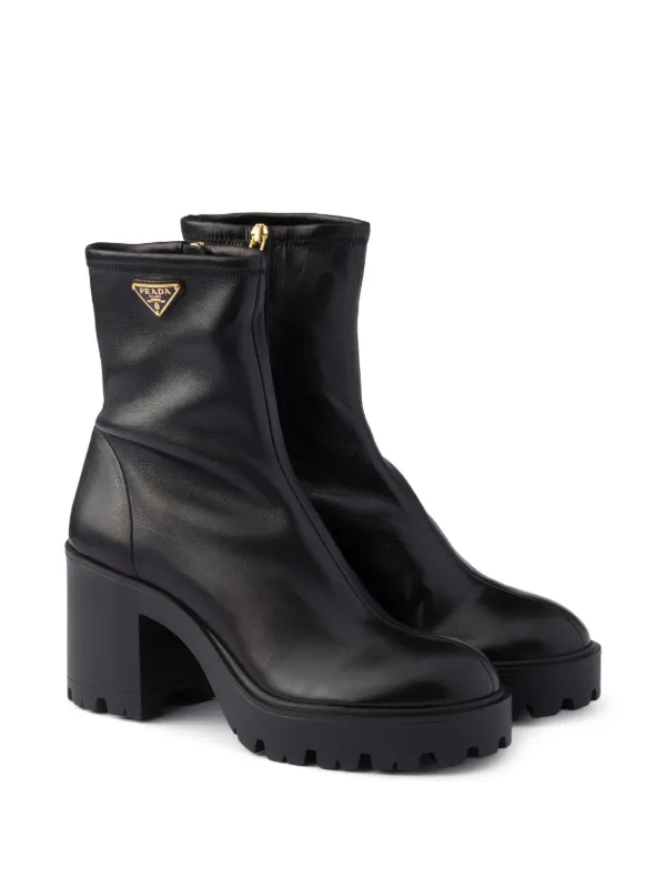 Prada logo-plaque Platform Ankle Boots | Black | FARFETCH
