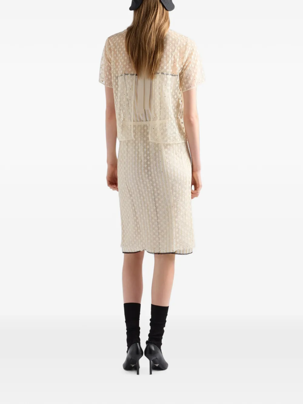 Prada Rok met geborduurd kant Beige