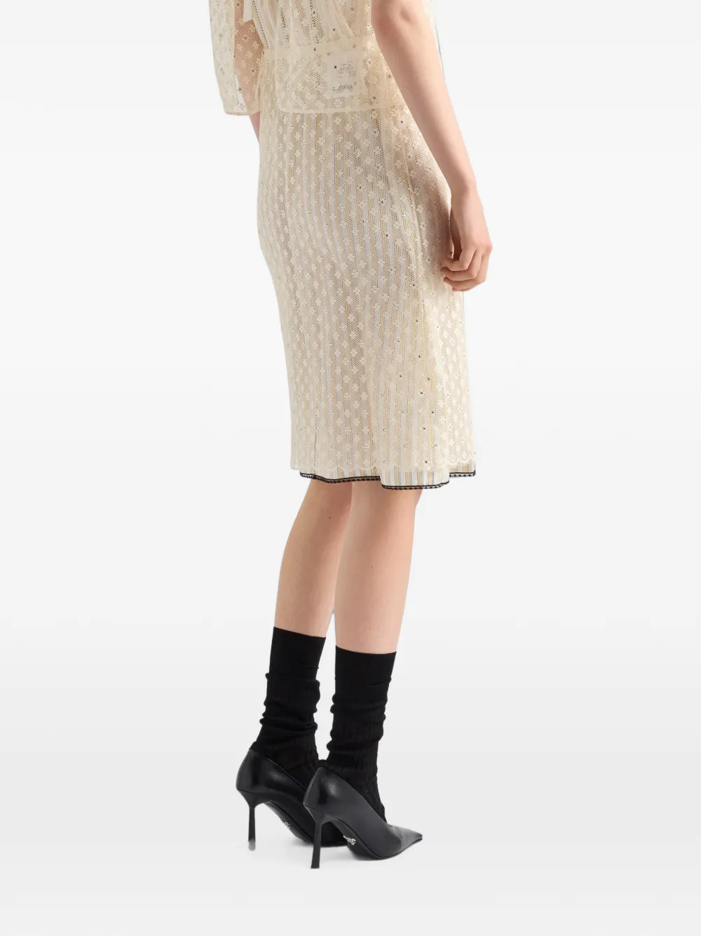 Prada Rok met geborduurd kant Beige