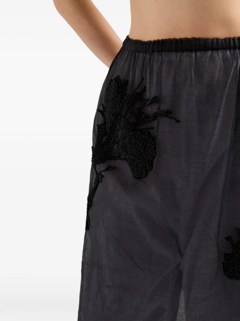 Prada Organdy midi-rok met borduurwerk Zwart