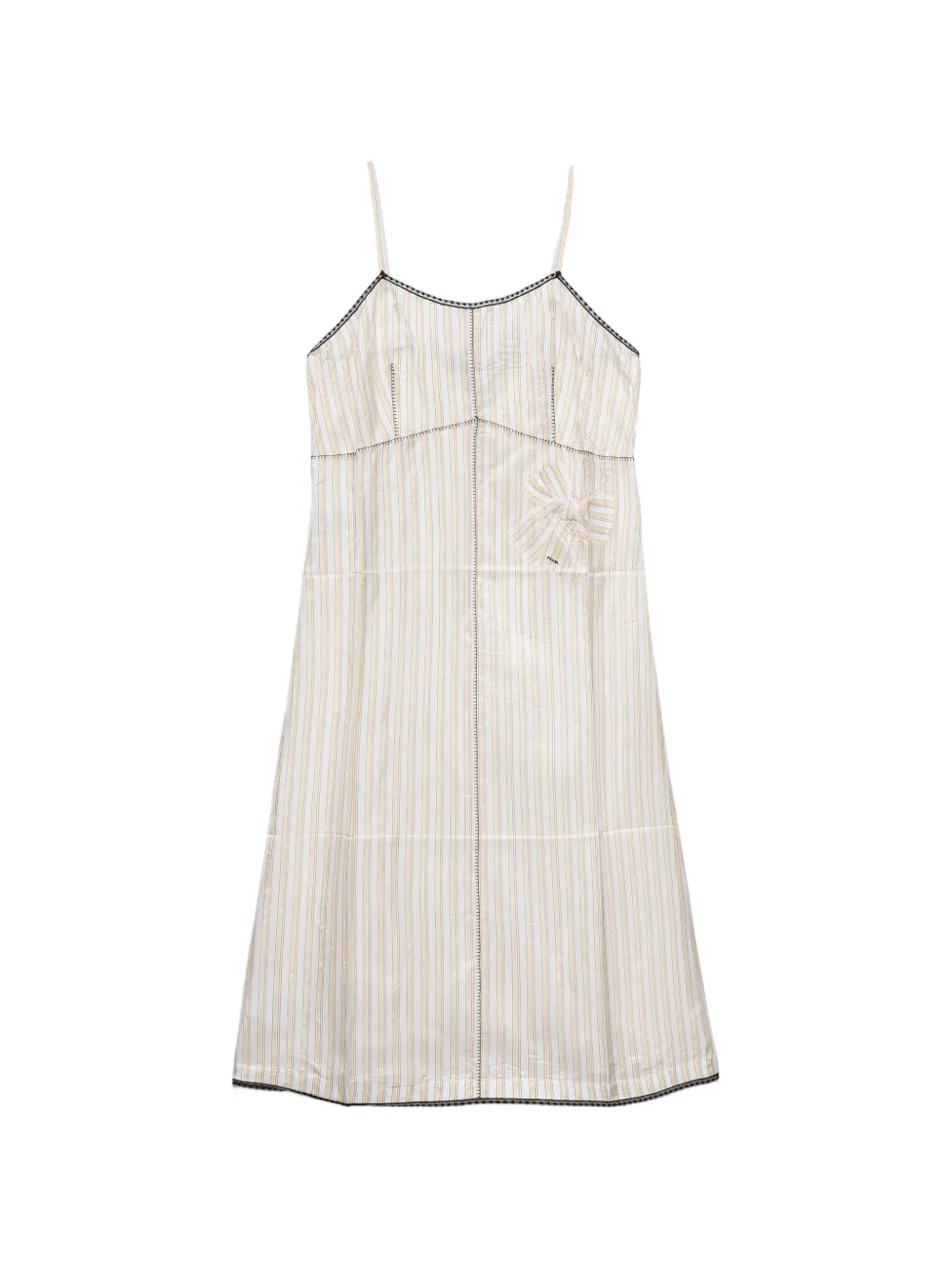 Prada Striped Dress With Bow In Neutrals