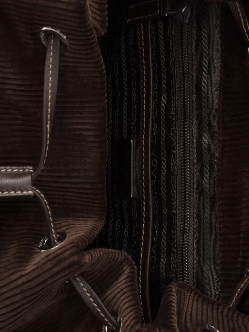 Prada Medium ribfluwelen en leren rugzak Bruin