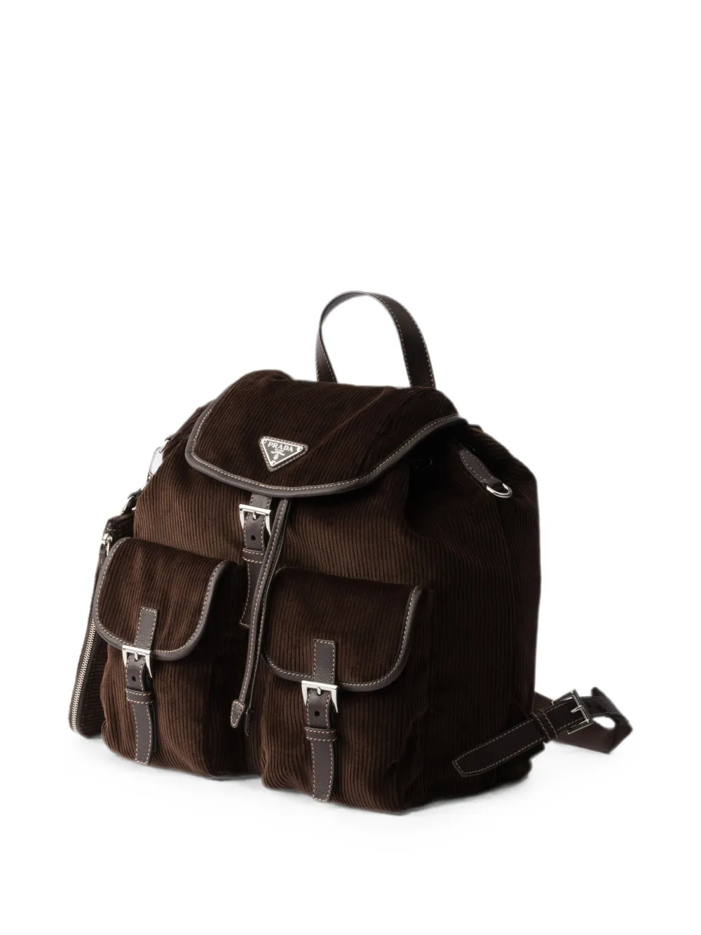 Prada Medium ribfluwelen en leren rugzak Bruin