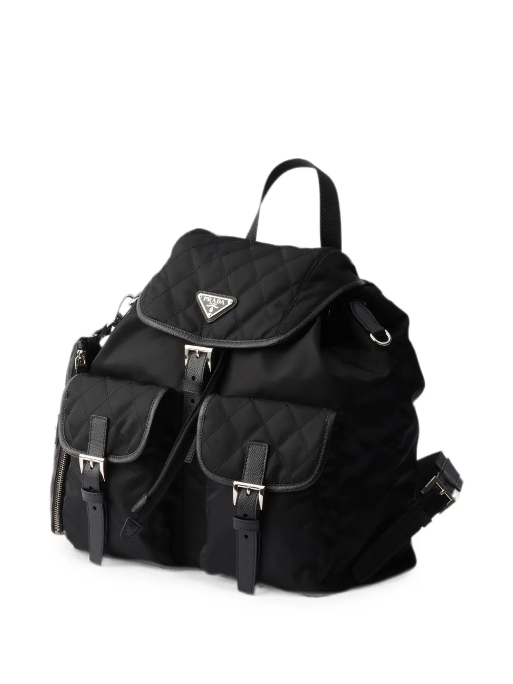 Prada Medium Re-Nylon gewatteerde rugzak met saffiano leren afwerking Zwart