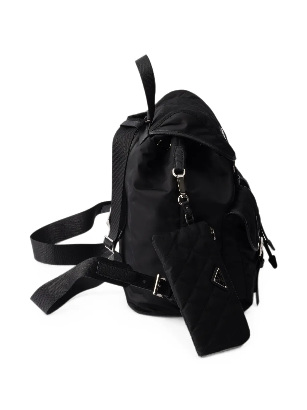 Prada Medium Re-Nylon gewatteerde rugzak met saffiano leren afwerking Zwart