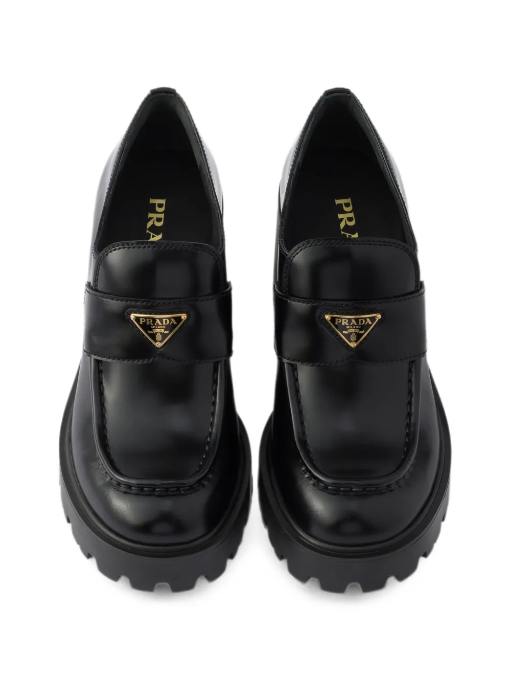 Prada brushed-leather loafers Zwart