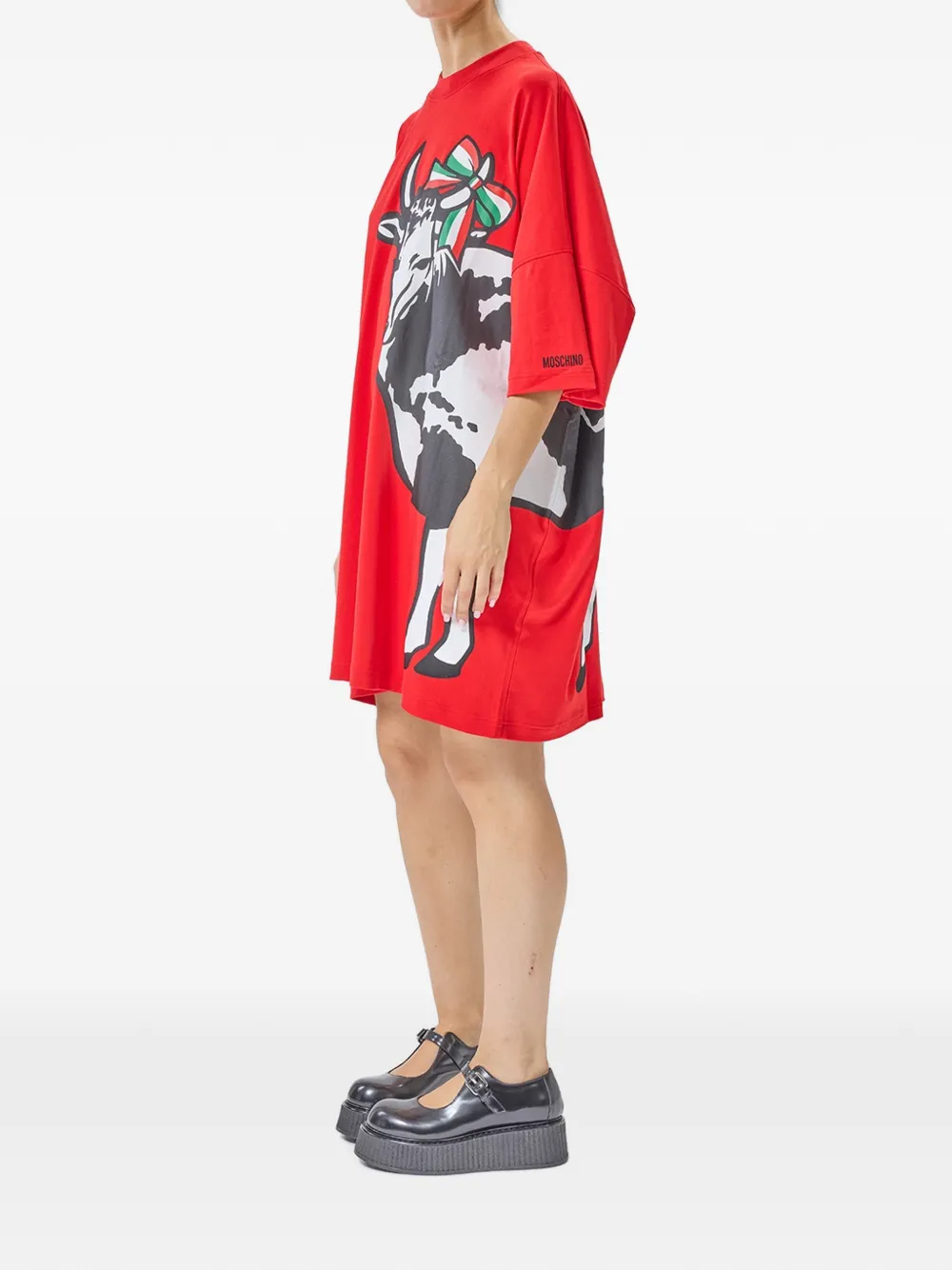 Moschino Oversized T-shirten mini-jurk met koeienprint Rood