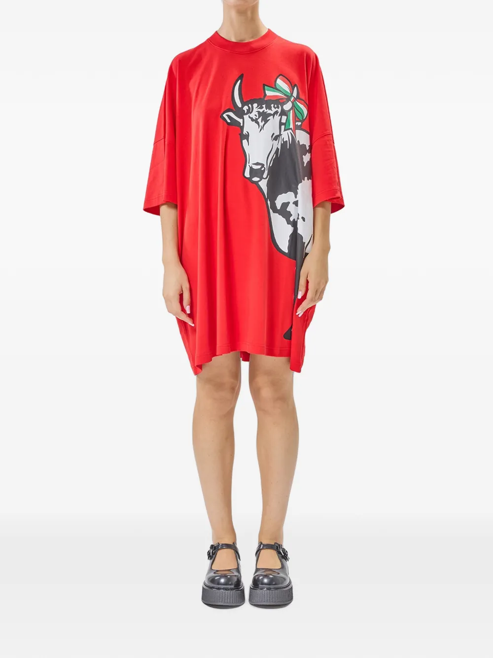 Moschino Oversized T-shirten mini-jurk met koeienprint Rood