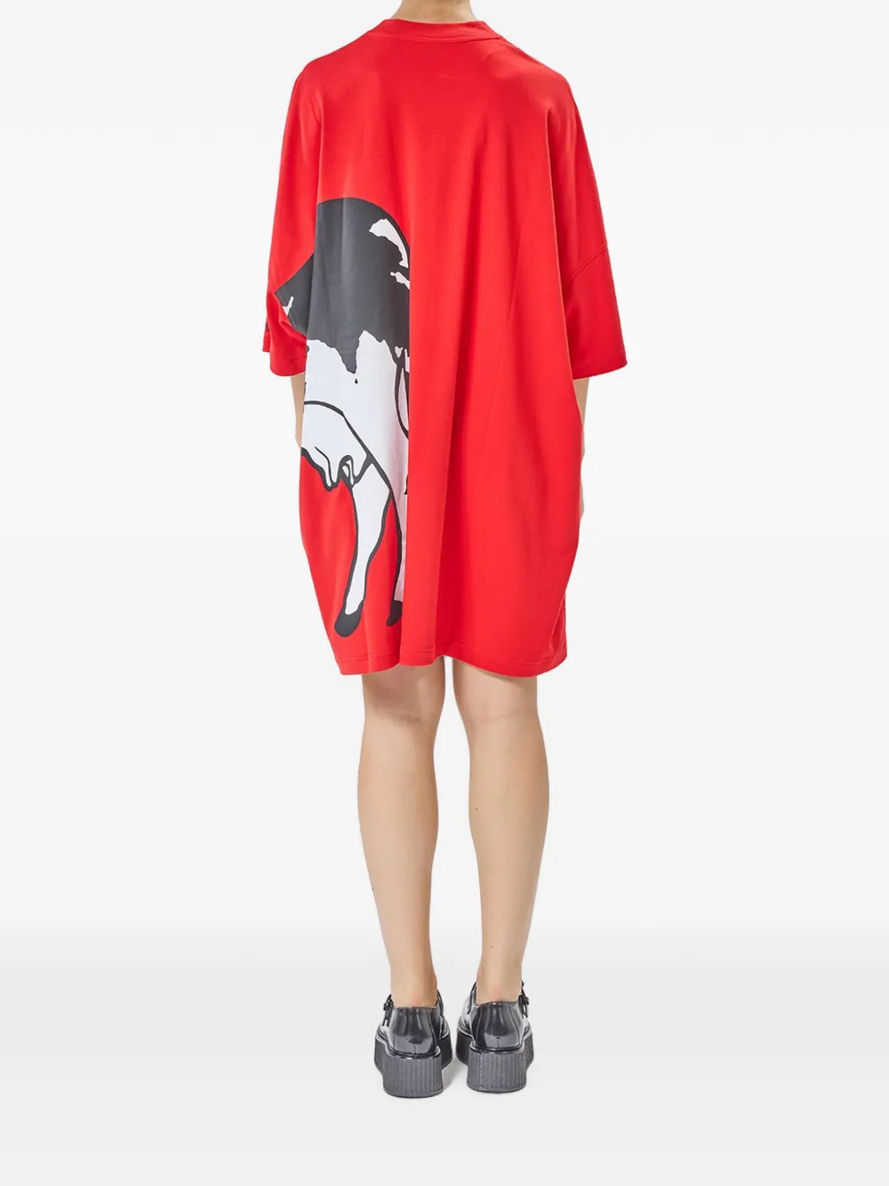 Moschino Oversized T-shirten mini-jurk met koeienprint Rood