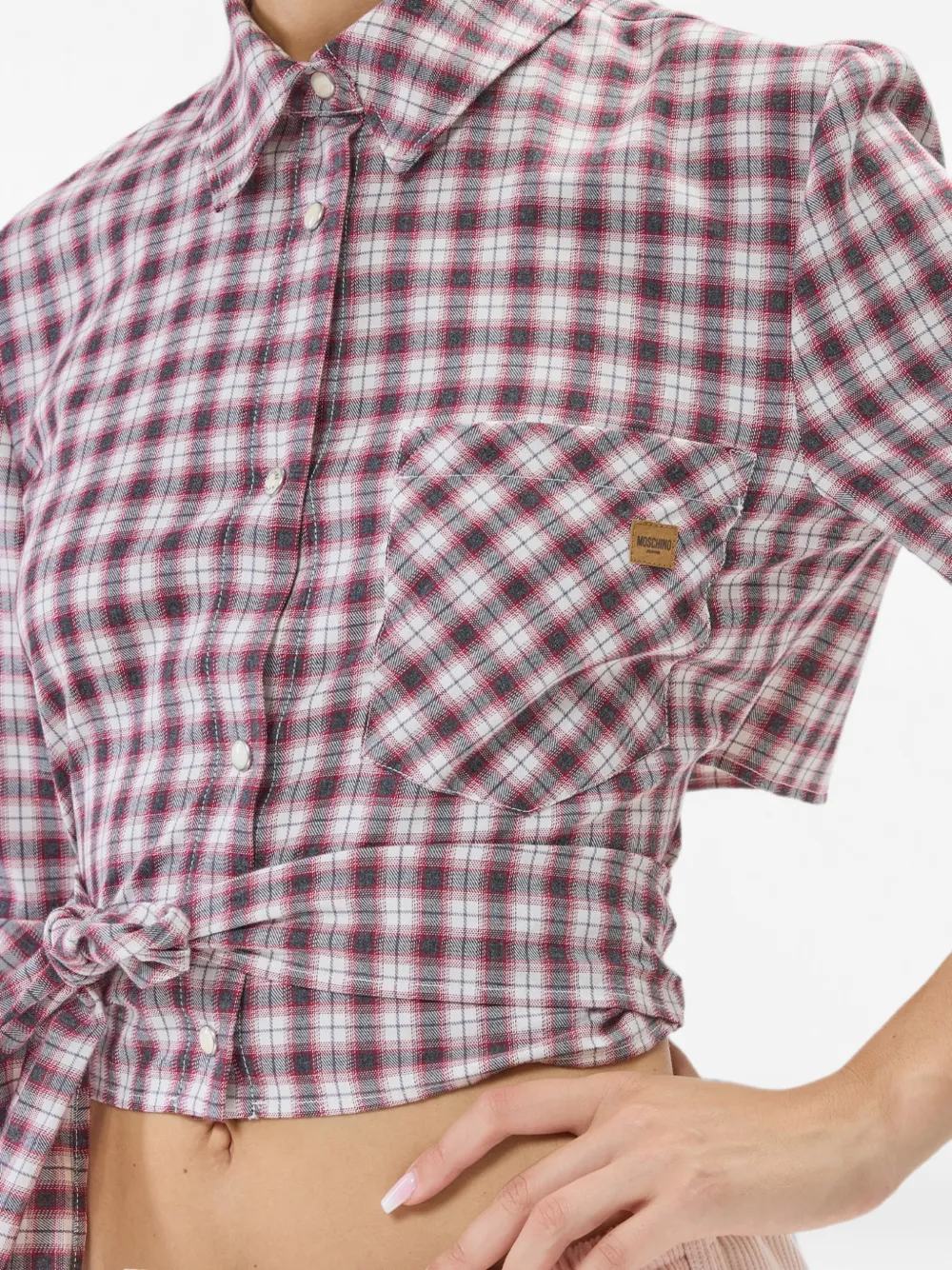 MOSCHINO JEANS Geruite wikkelblouse Wit