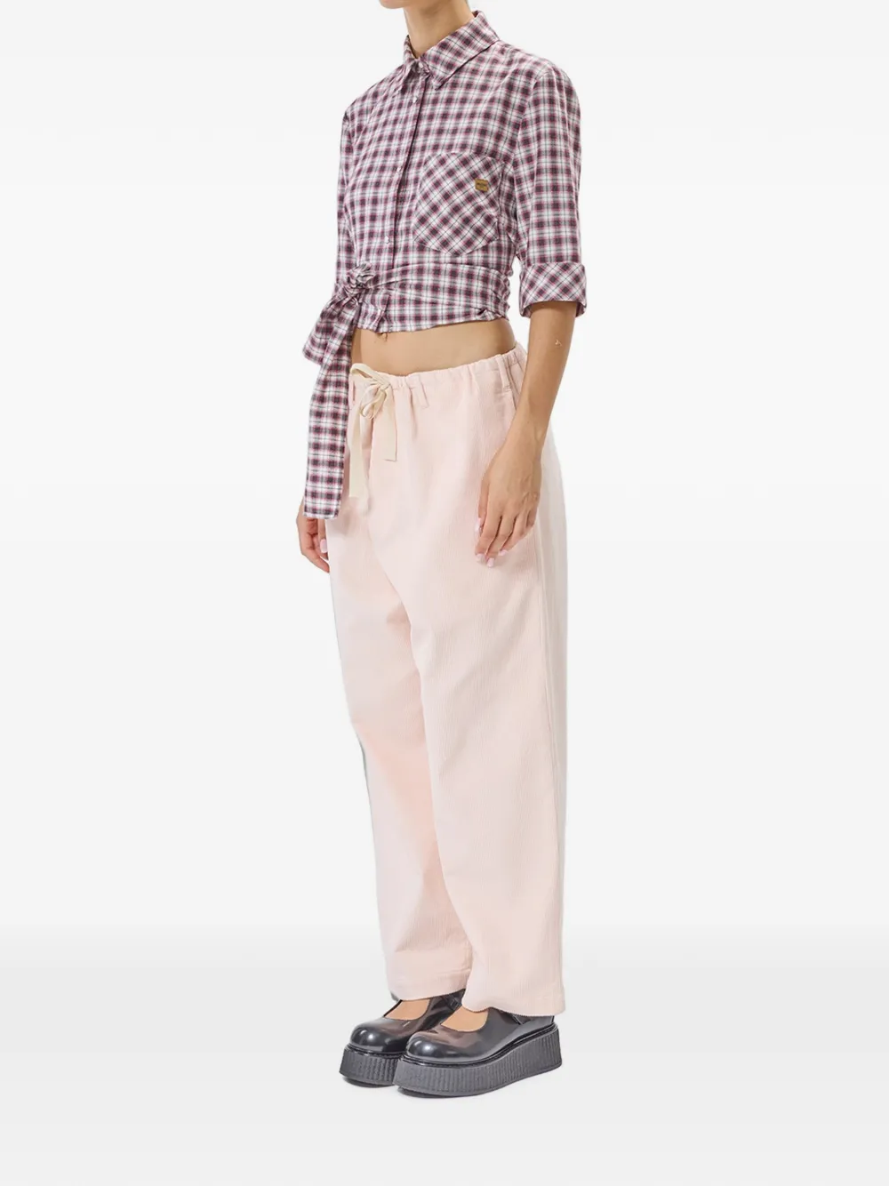 MOSCHINO JEANS Geruite wikkelblouse Wit