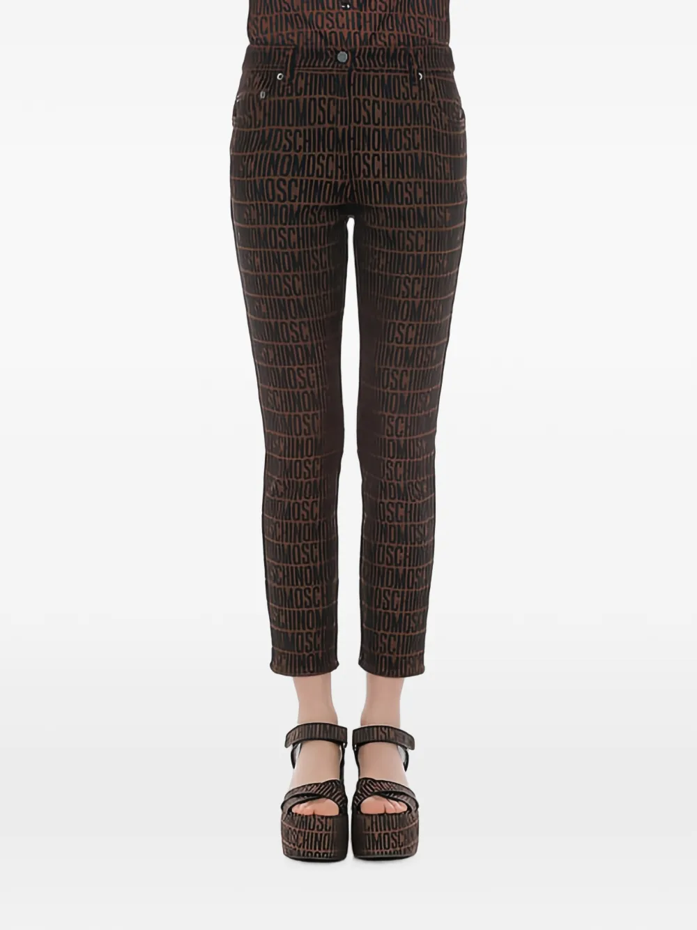 Moschino Broek met vijf zakken en logo-jacquard Bruin