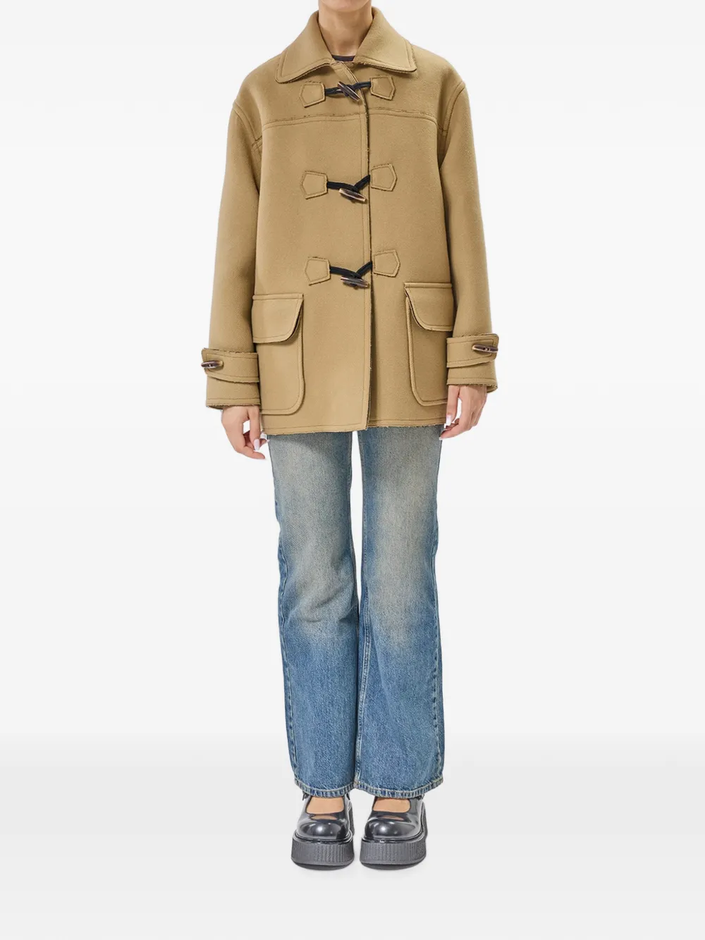 MOSCHINO JEANS Jas met gekerfde revers en houtje-touwtje sluiting Beige