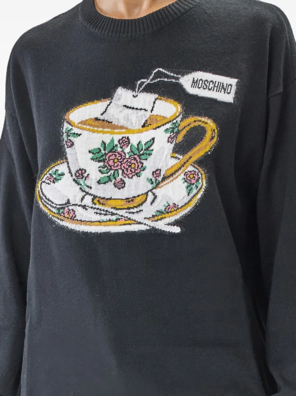 Moschino Intarsia gebreide sweater met theekop Zwart