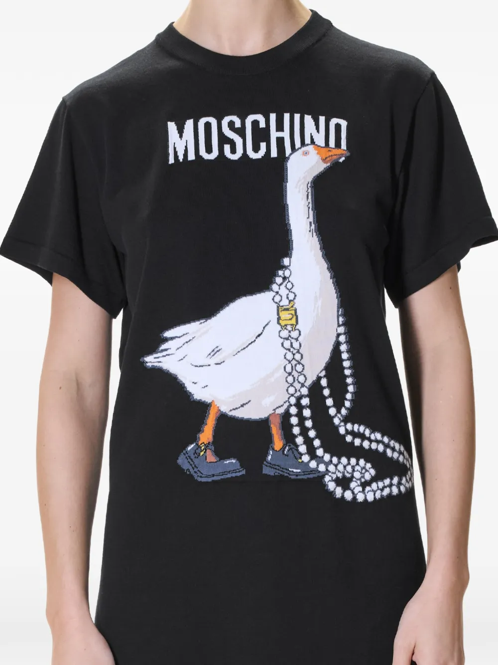 Moschino T-shirtjurk met ganzenprint Zwart