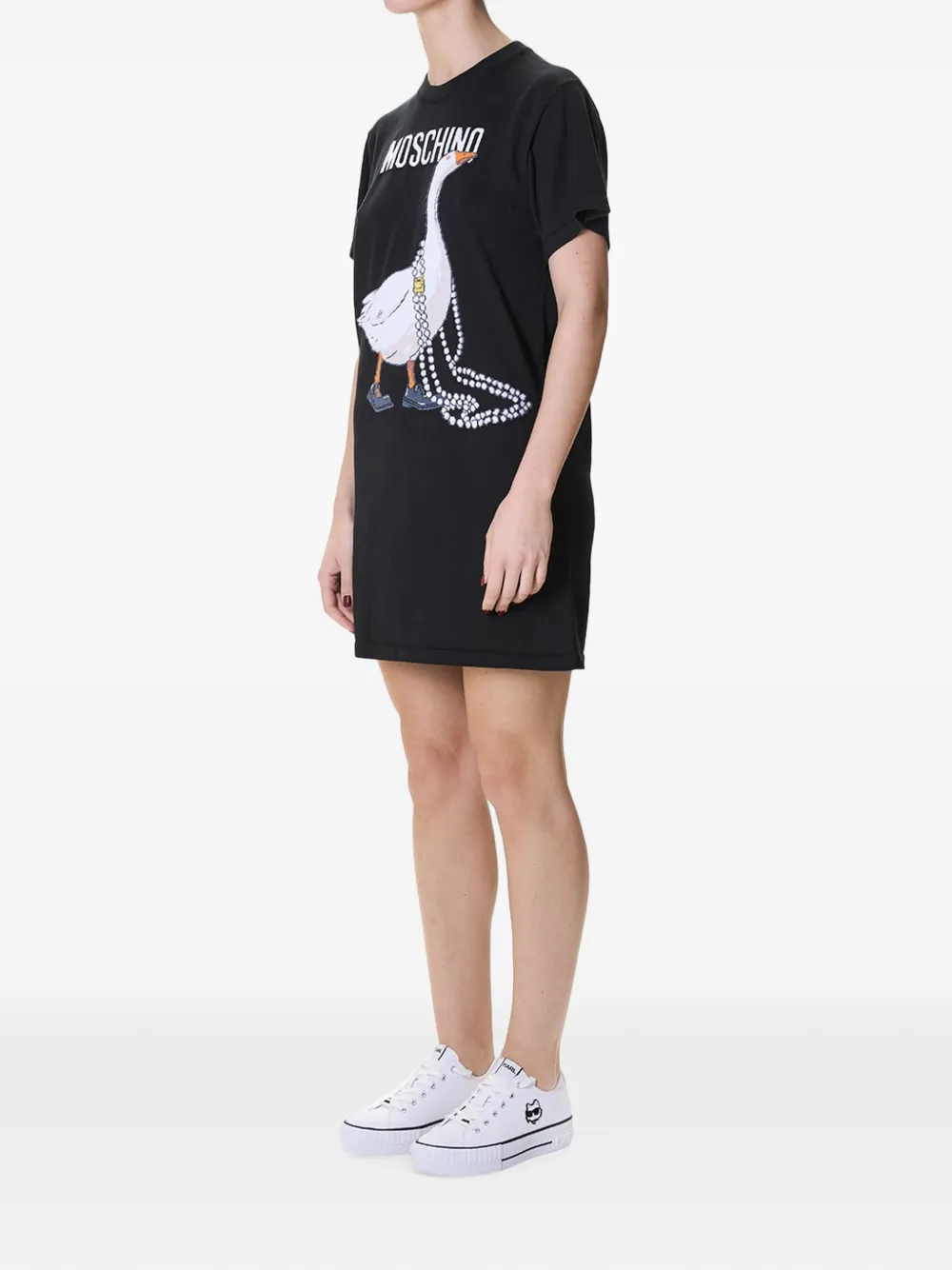 Moschino T-shirtjurk met ganzenprint Zwart