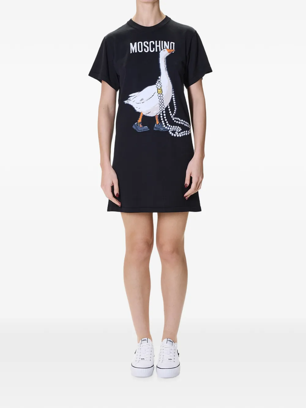 Moschino T-shirtjurk met ganzenprint Zwart