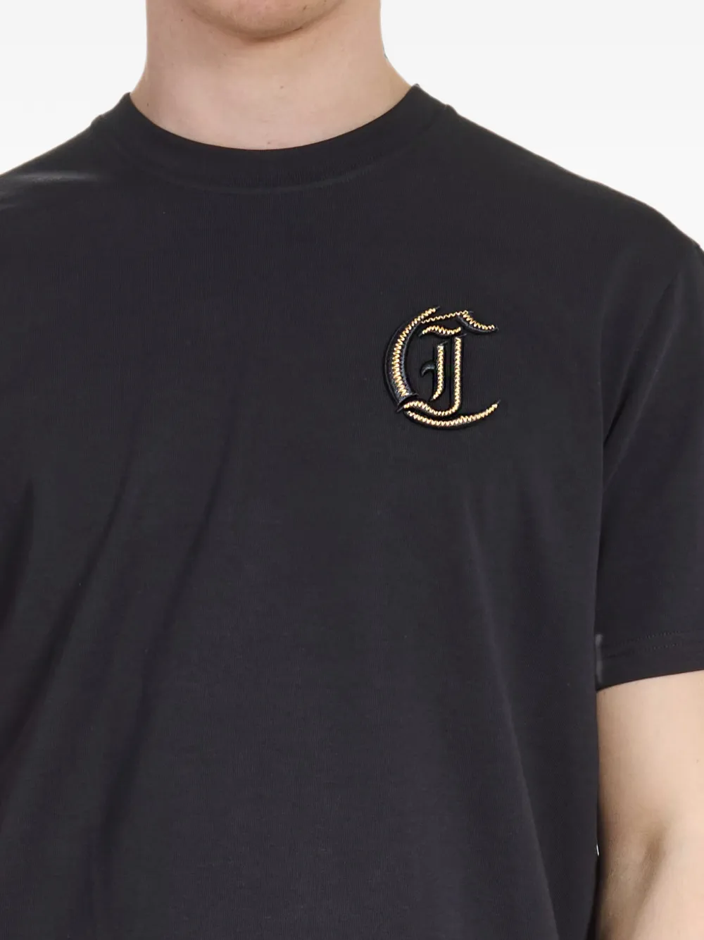 Just Cavalli Lurex T-shirt met geborduurd logo Zwart