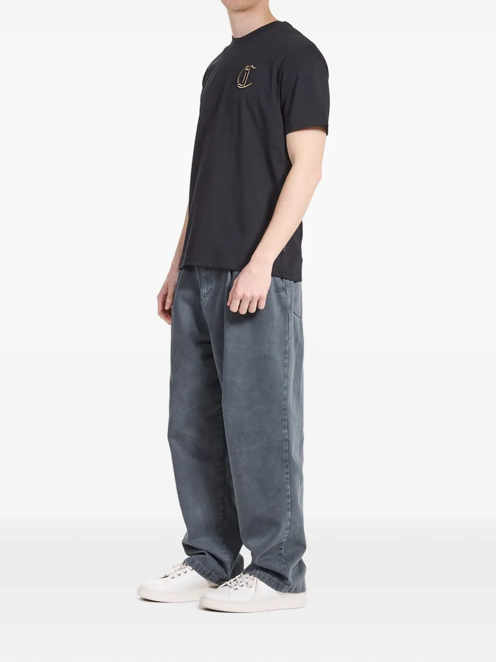 Just Cavalli Lurex T-shirt met geborduurd logo Zwart