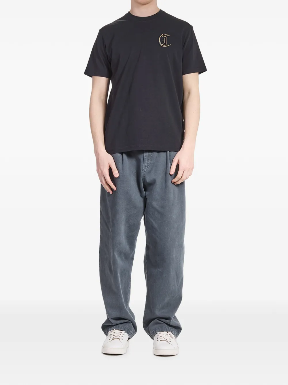 Just Cavalli Lurex T-shirt met geborduurd logo Zwart