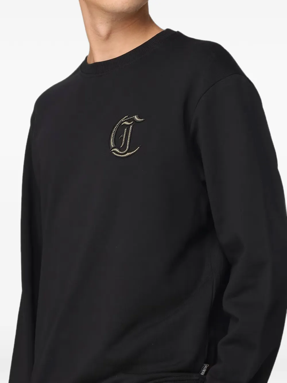 Just Cavalli Katoenen sweater met geborduurd logo Zwart