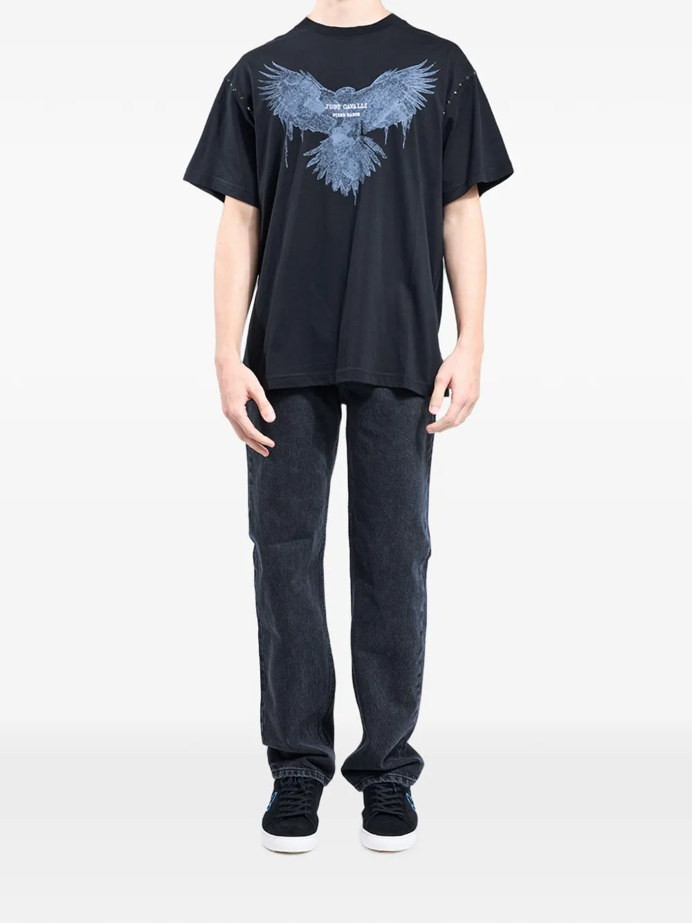 Just Cavalli T-shirt verfraaid met studs en adelaarsprint Zwart