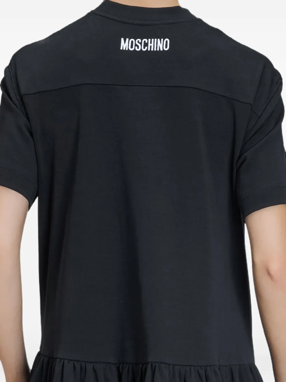Moschino mini-jurk met ruches en geborduurde tekst Zwart