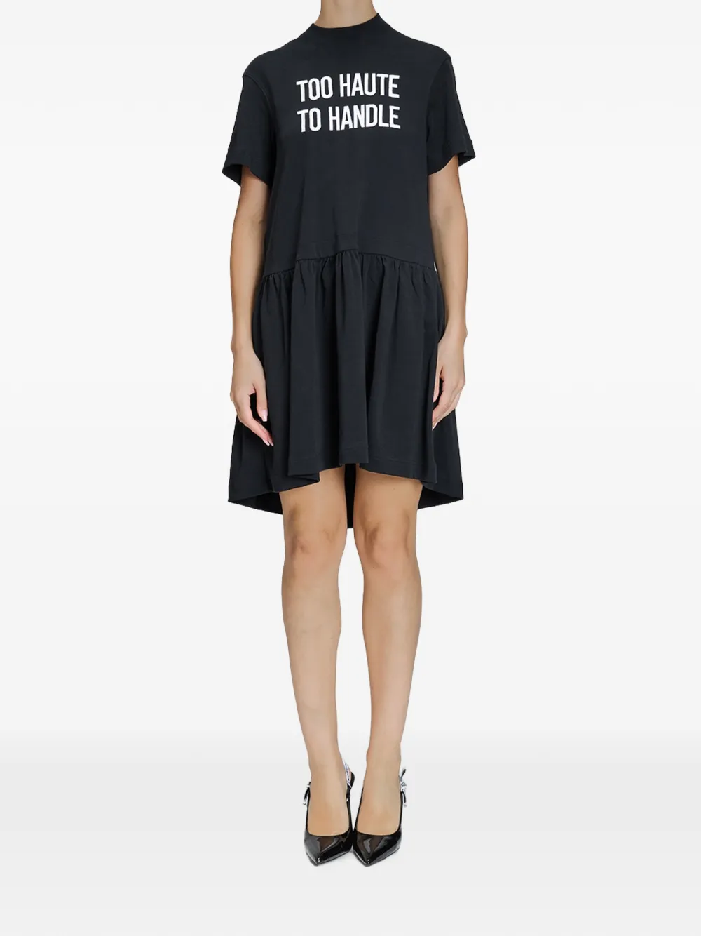 Moschino mini-jurk met ruches en geborduurde tekst Zwart