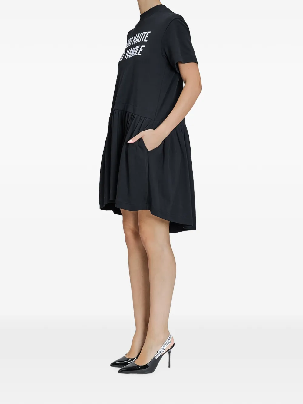 Moschino mini-jurk met ruches en geborduurde tekst Zwart