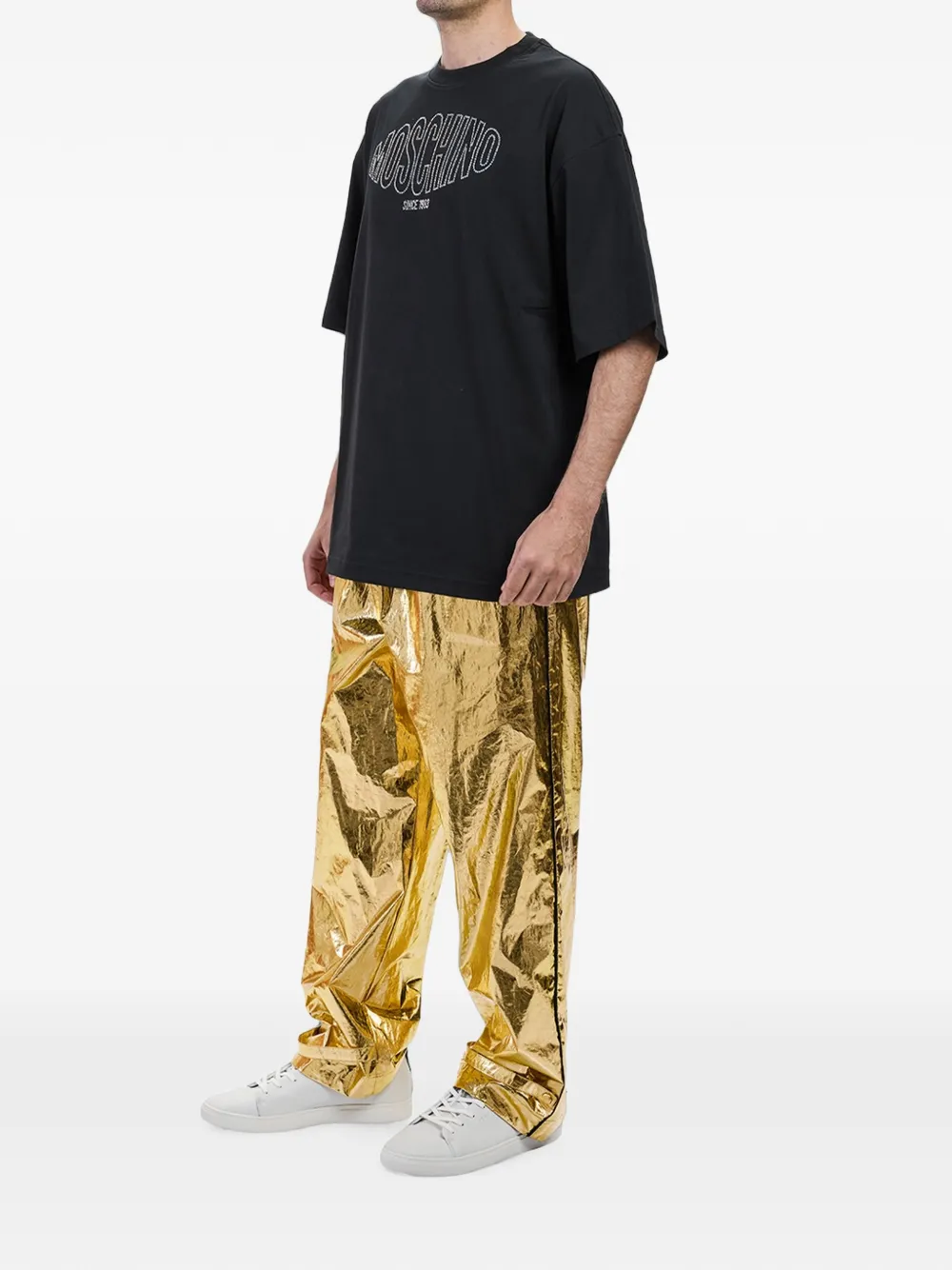Moschino Oversized T-shirt met kristallen logo Zwart