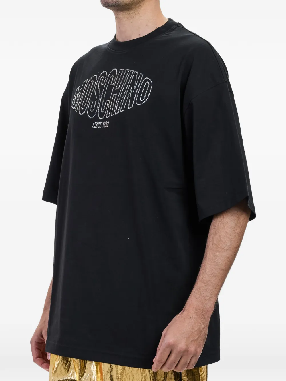 Moschino Oversized T-shirt met kristallen logo Zwart