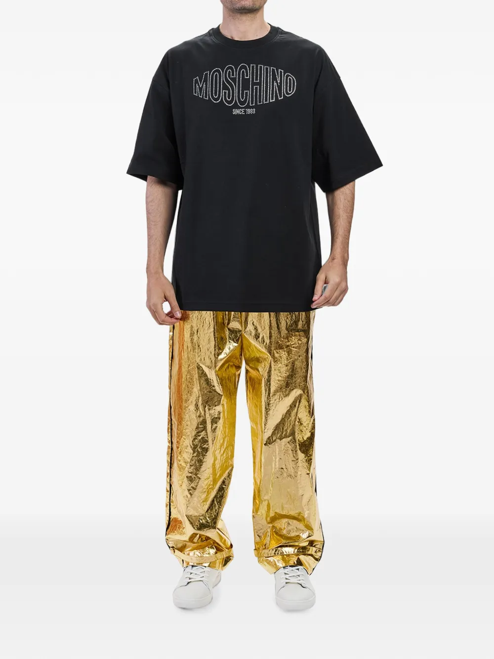 Moschino Oversized T-shirt met kristallen logo Zwart
