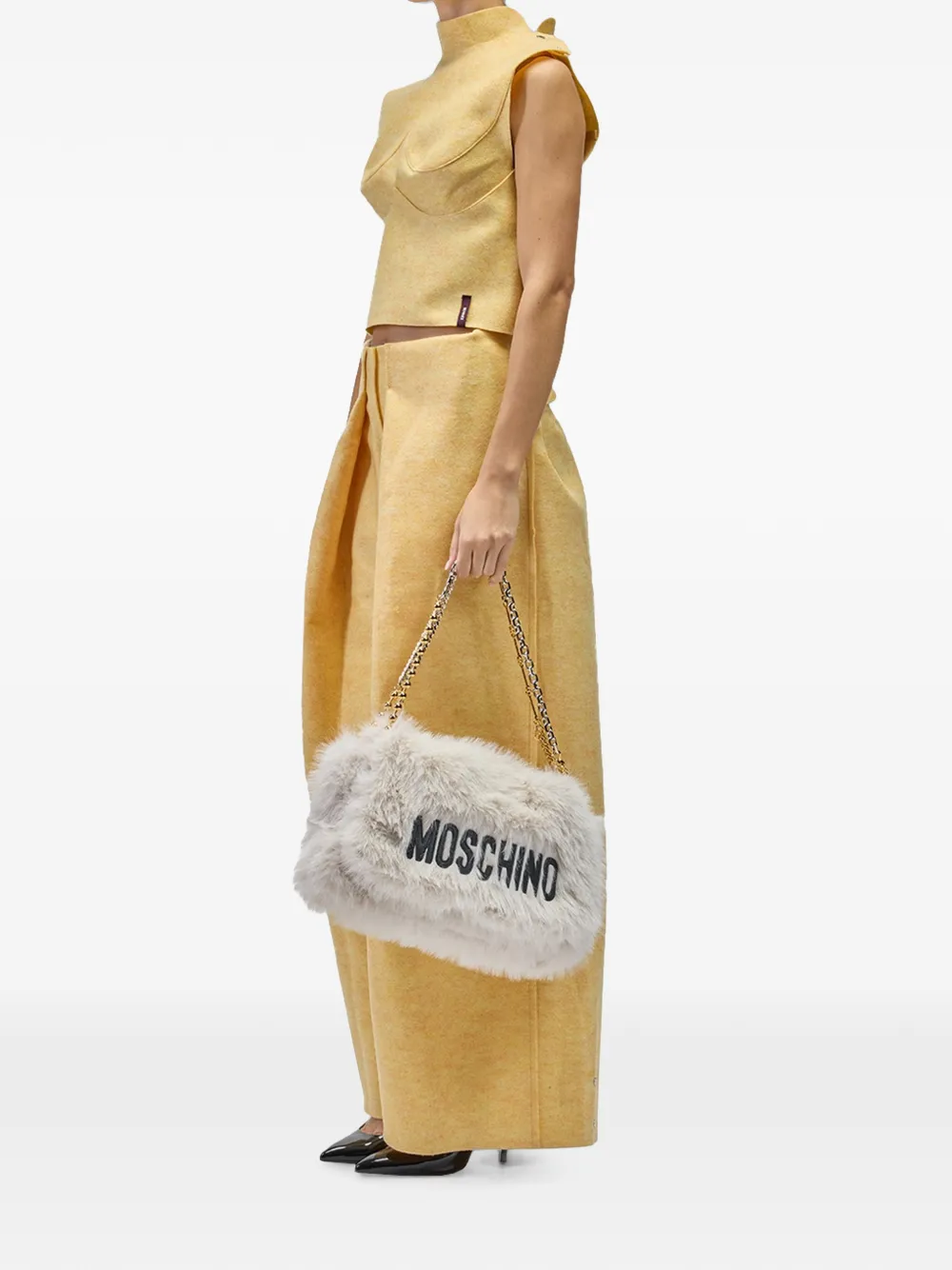 Moschino Handtas met geborduurd logo en textuur Wit