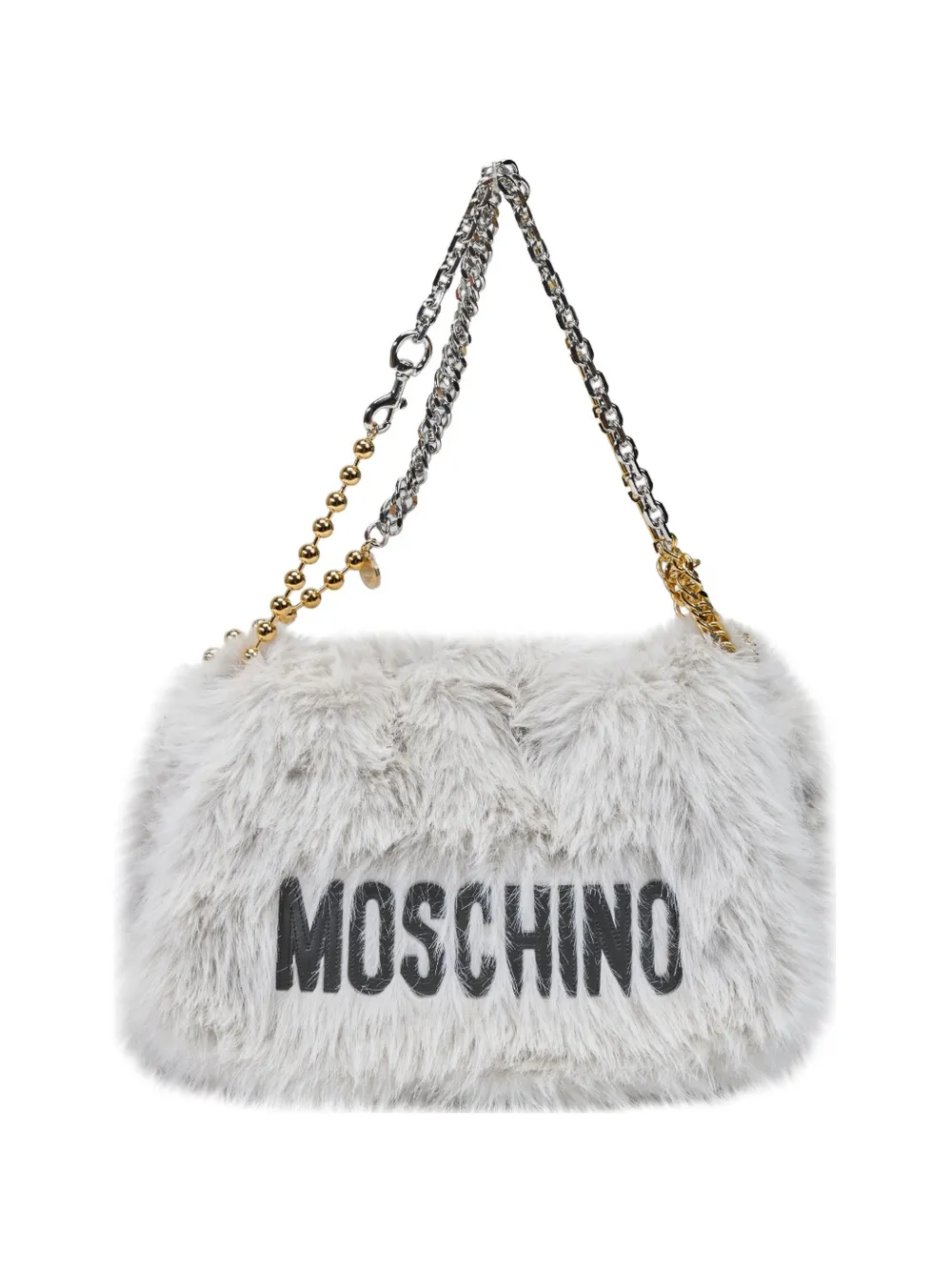 Moschino logo-embroidered fur-texture handbag - White