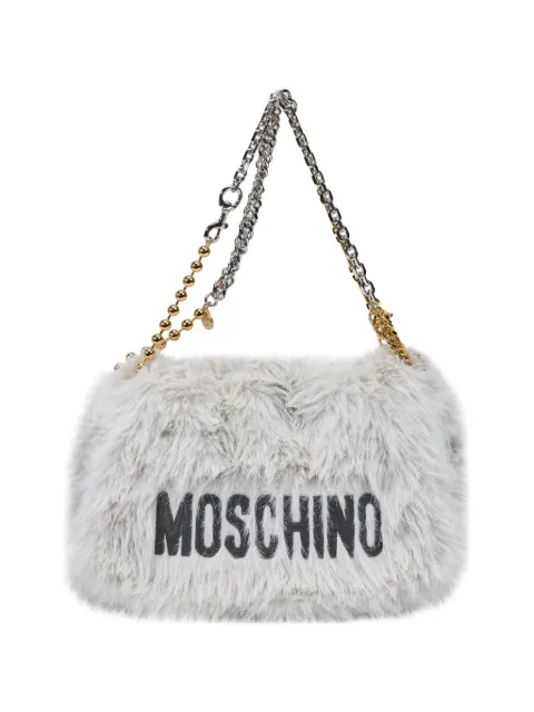Moschino logo-embroidered fur-texture handbag