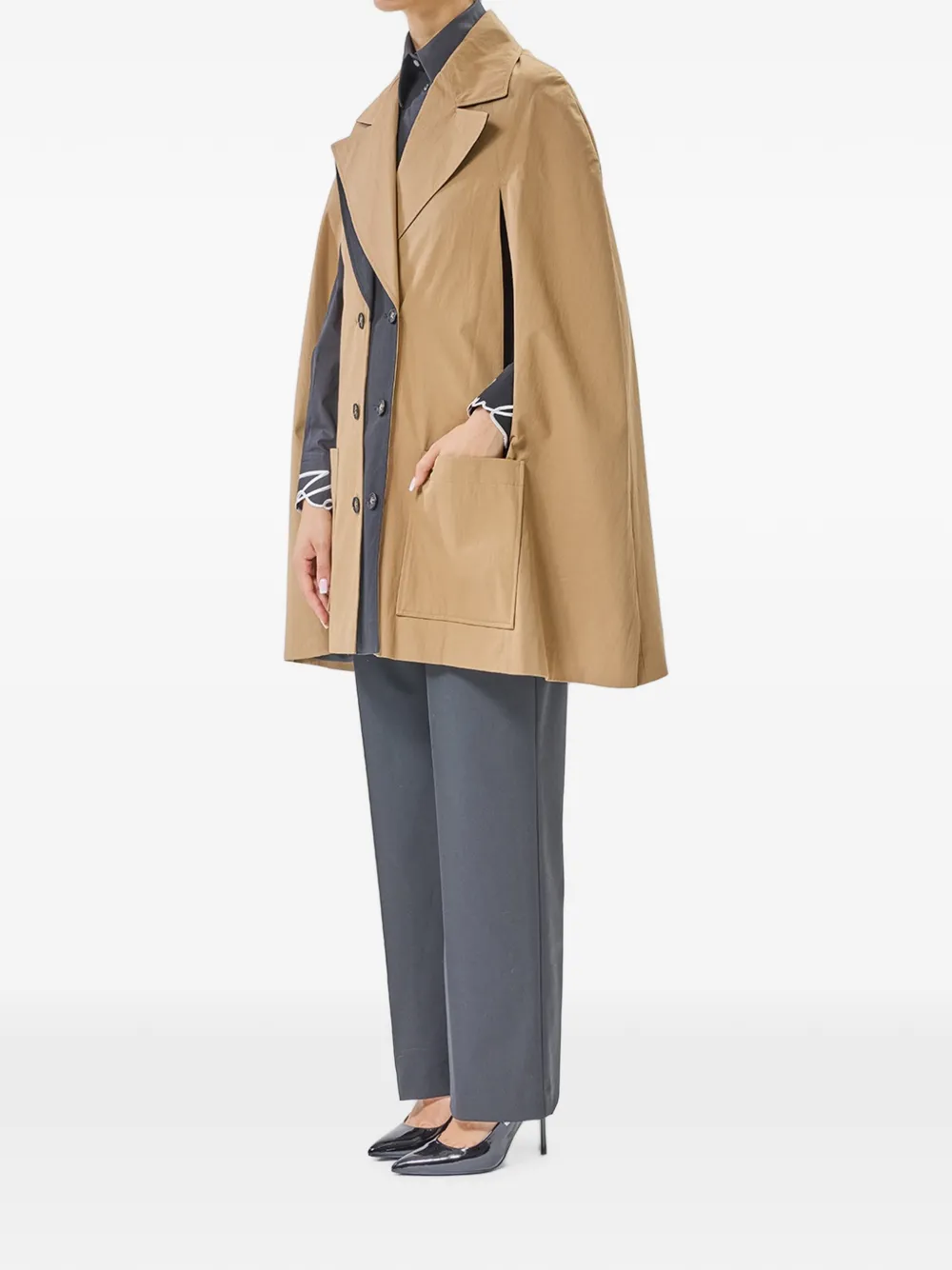 Karl Lagerfeld Karl Signature cape met dubbele rij knopen Beige