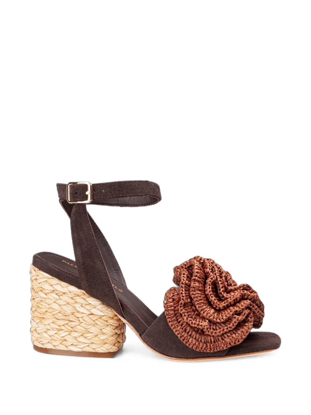 Paloma Barceló Teresa sandalen met raffia hak en waaierdetail Bruin
