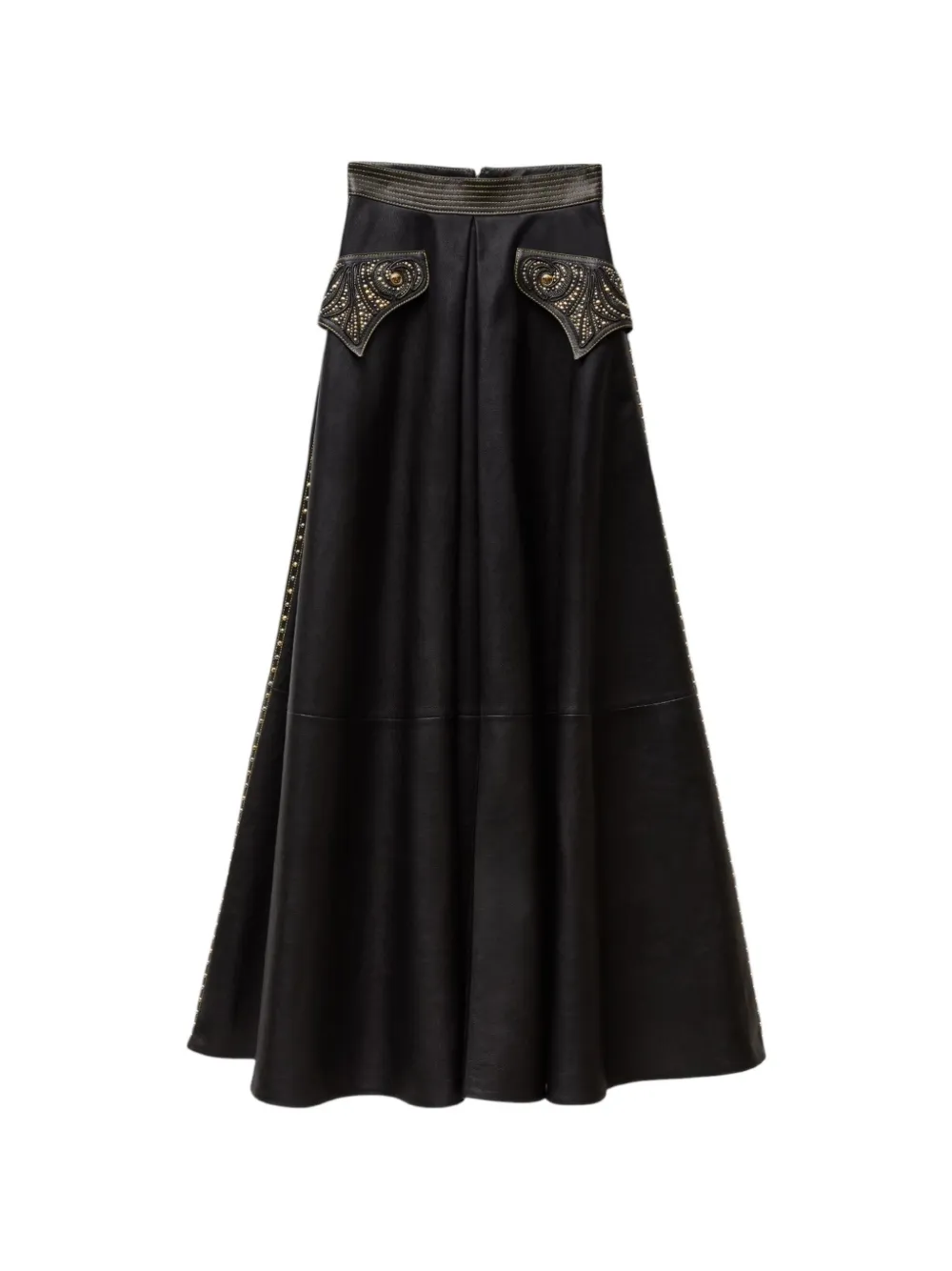 Versace studded leather midi skirt Zwart